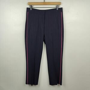 Me+Em Fluro Pinstripe Slim Clop Trouser Pants Womens US 6 Navy Pink NWT Preppy